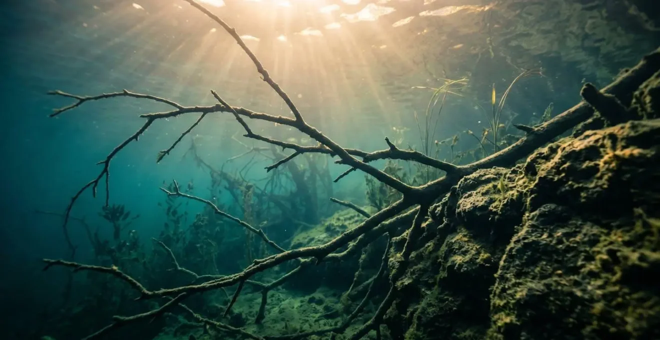 Black-bass cherchant l'ombre sous structure immergée dans lac français en période de canicule