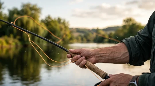 Geste de lancer précis en pêche sportive mettant en valeur le mouvement du poignet
