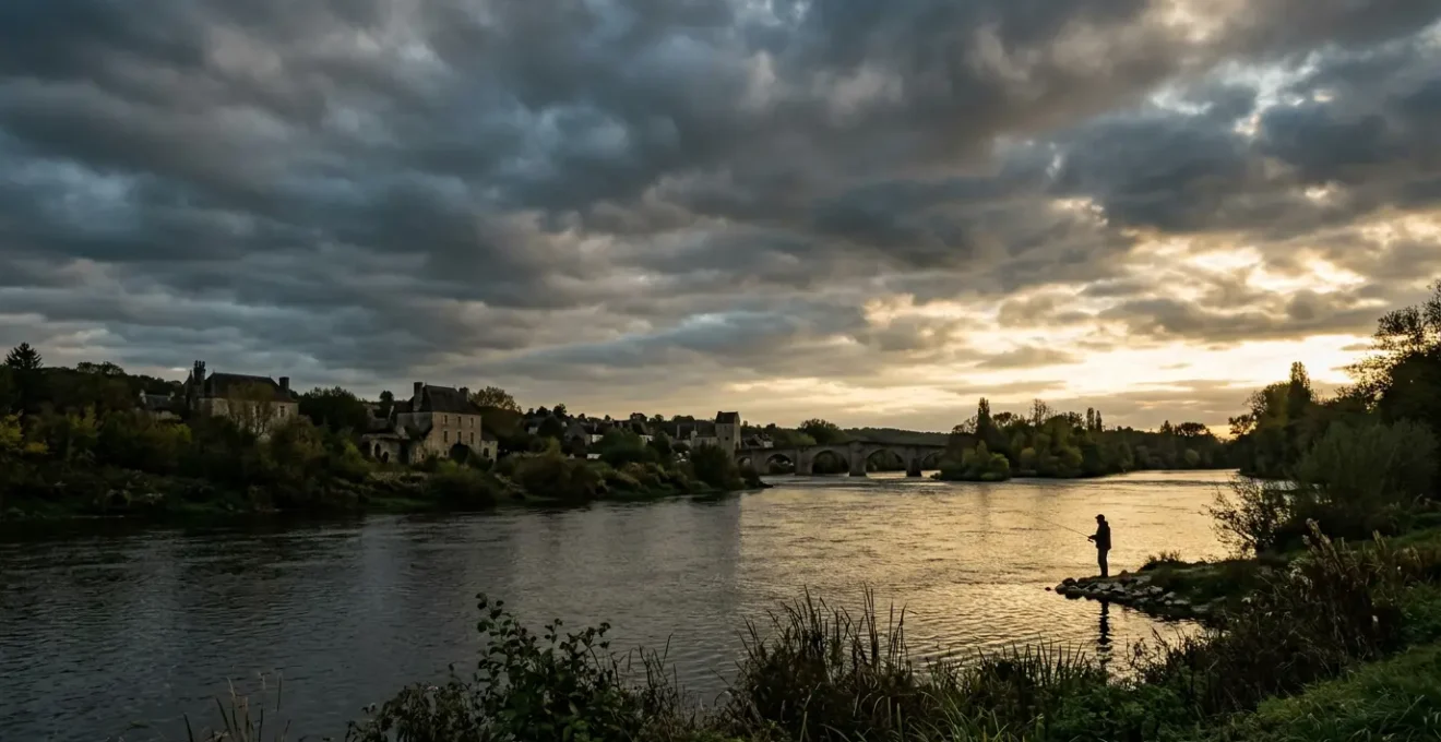 Pêcheur avec baromètre analysant les fenêtres de pêche aux carnassiers en rivière française