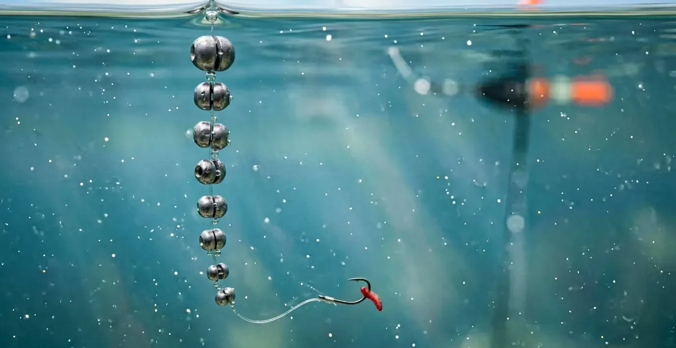 Montage précis d'une ligne de pêche au coup avec plombs dégradés et flotteur équilibré pour la détection des touches en relevé