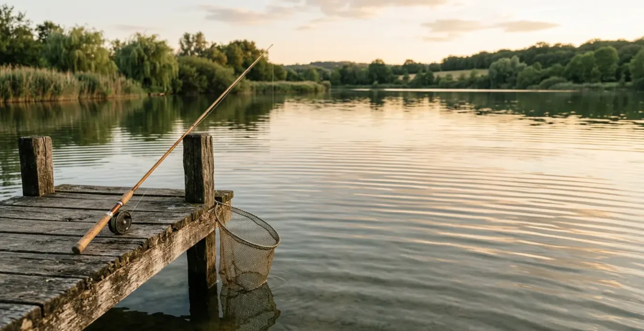 Scene de peche responsable en France avec gestion d'especes invasives au bord de l'eau