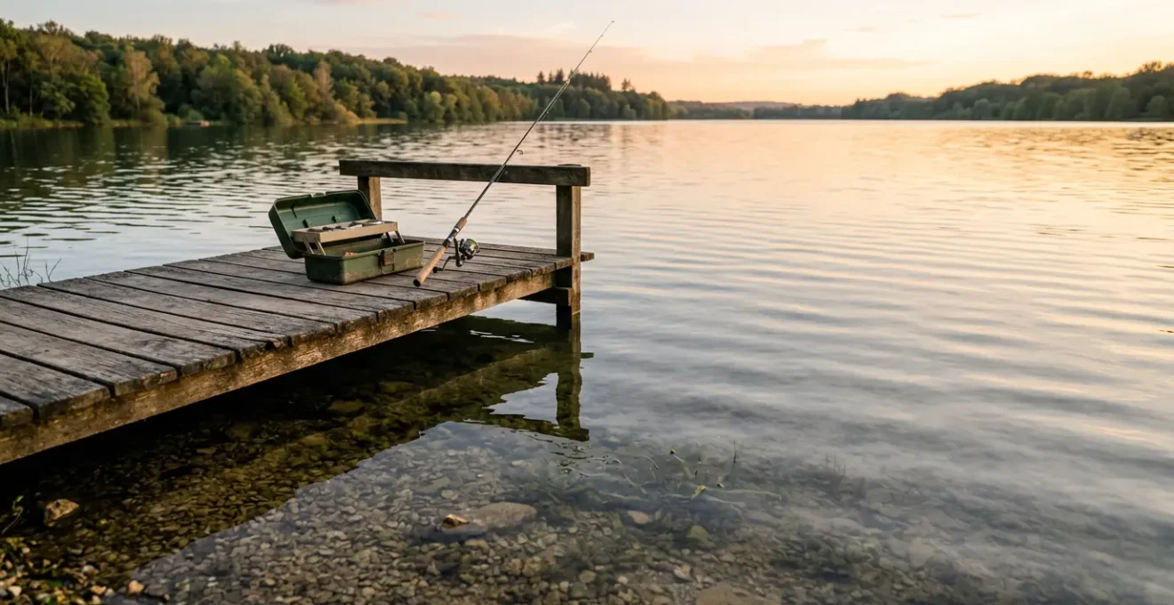 Scène de pêche responsable aux carnassiers dans un lac français, illustrant la sélection des prises