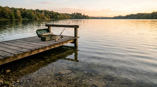 Scène de pêche responsable aux carnassiers dans un lac français, illustrant la sélection des prises