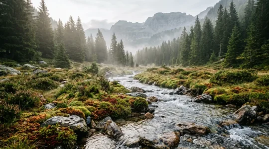 Pêcheur pratiquant une approche discrète au bord d'un ruisseau de montagne préservé en France